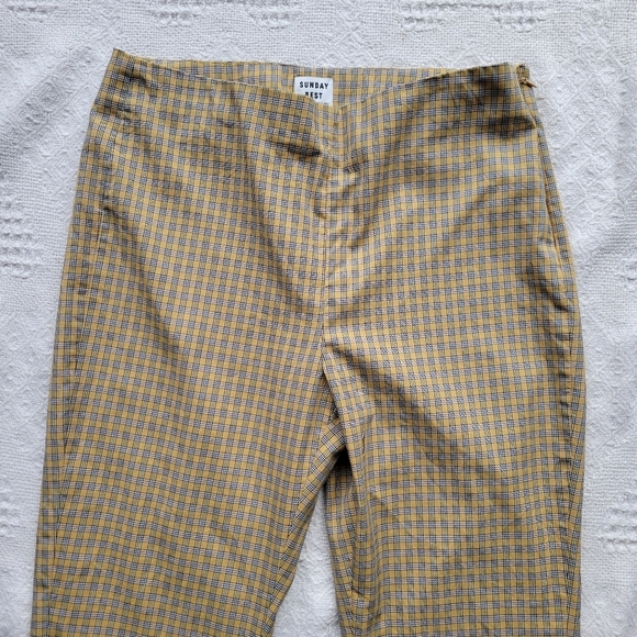 Sunday Best by Aritzia Merida Pant Acacia Yellow Check Straight Leg Mid Rise Pan - Picture 4 of 11